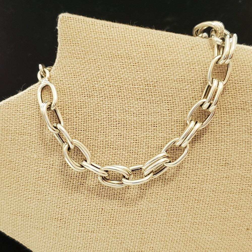 Sterling Double Link Bracelet ITALY - Picture 3 of 16